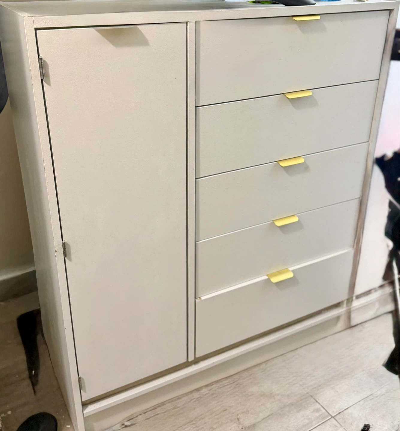 White Cabinet with 5 Drawers and Door RUSH for SALE