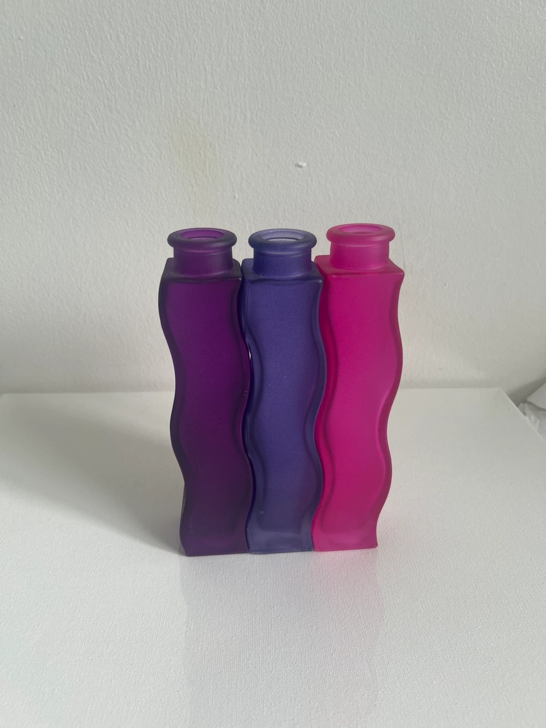 Set of 3 Frosted Wavy Vases - Purple, Pink, Blue