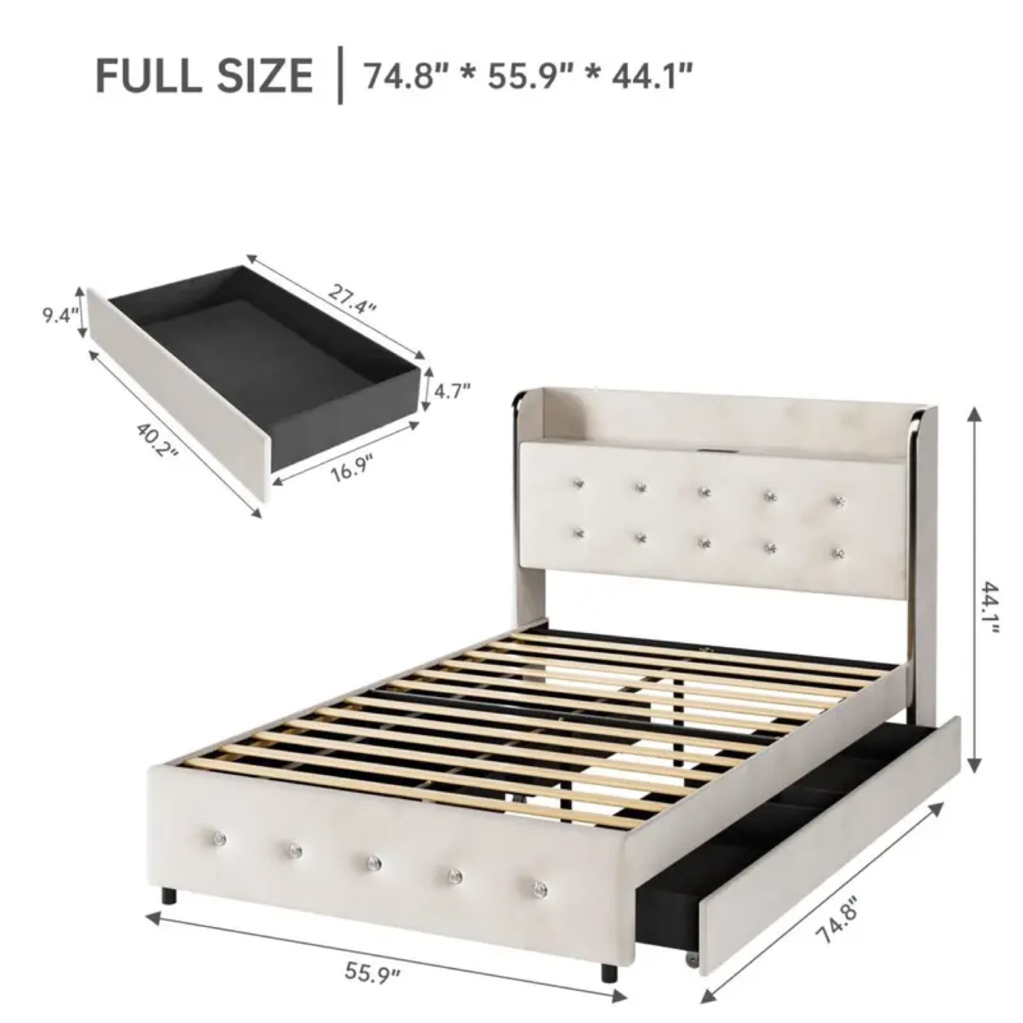 IDEALHOUSE Full Bed Frame with 4 Storage Drawers