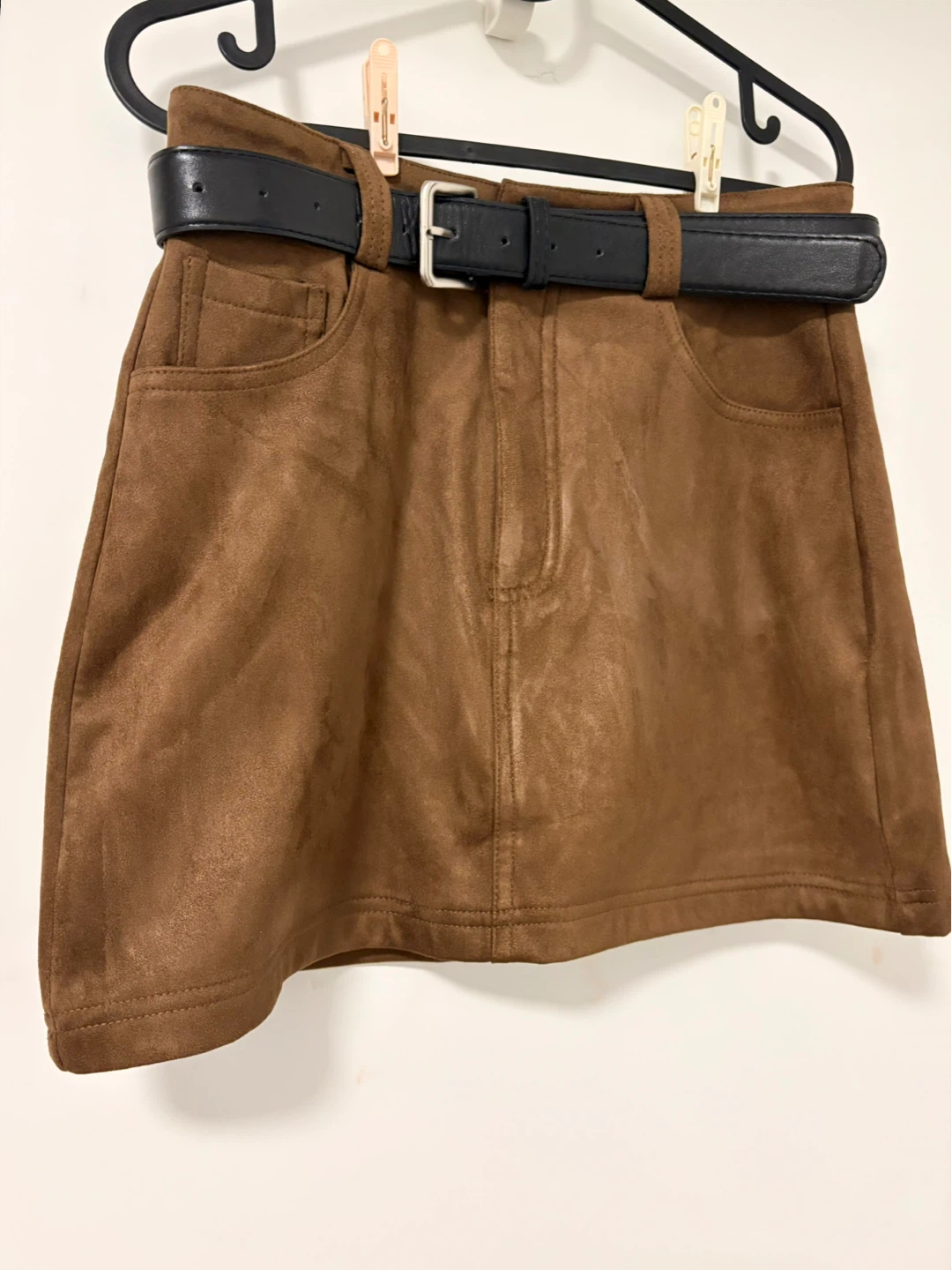 Brown Faux Suede Mini Skirt with Belt - photo 2