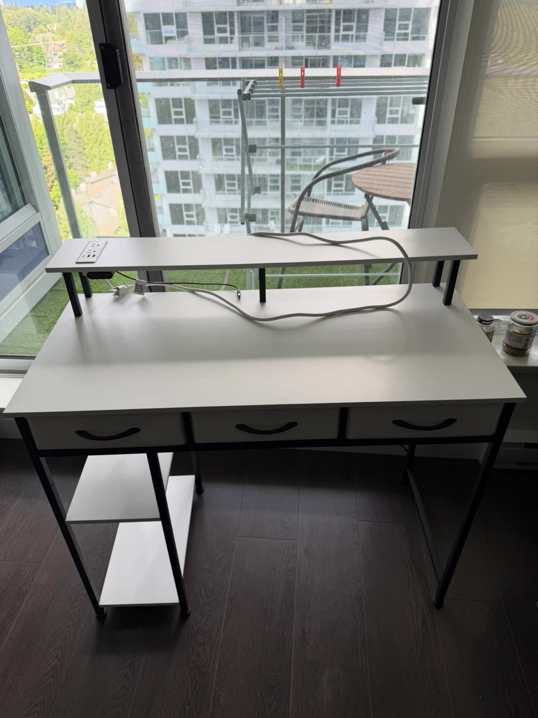 White Desk with Power Outlets and Shelving - photo 3