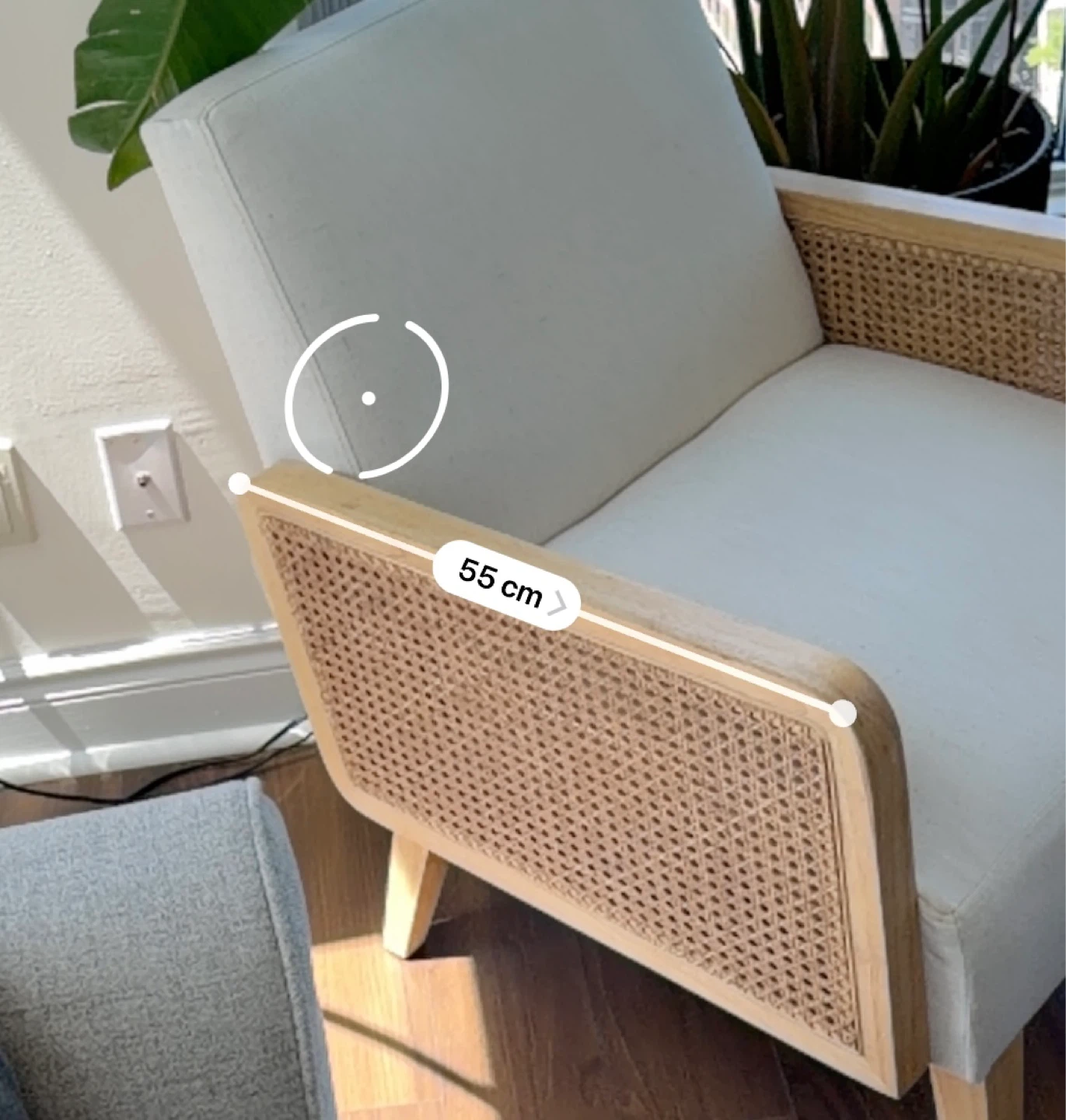 Cream Accent Armchair - Natural Wood Rattan & White Fabric - photo 3