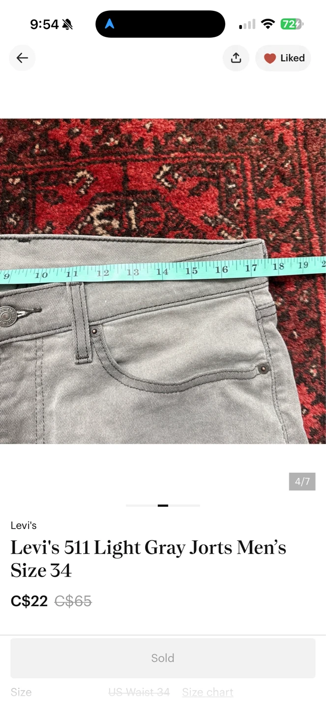 Levi's 511 Light Gray Jorts Men's Size 34 - photo 3
