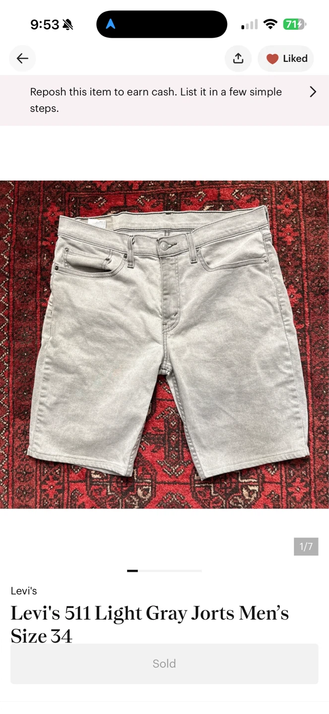 Levi's 511 Light Gray Jorts Men's Size 34 - photo 2
