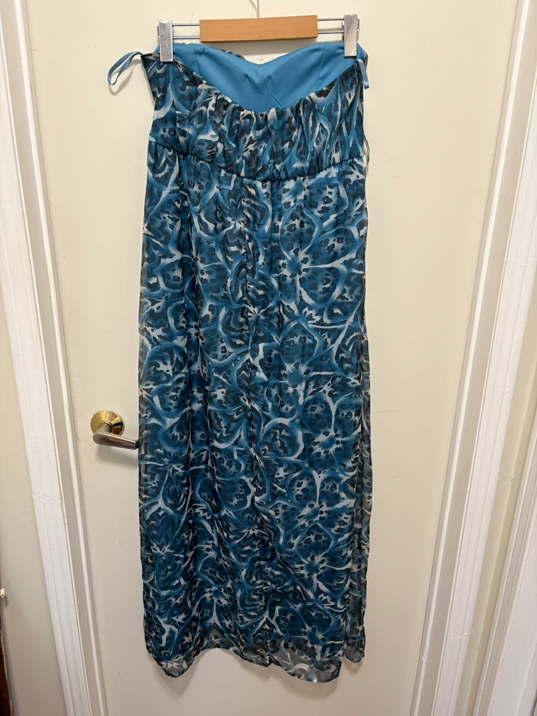 Blue Floral Print Strapless Maxi Dress - Size Small - photo 2