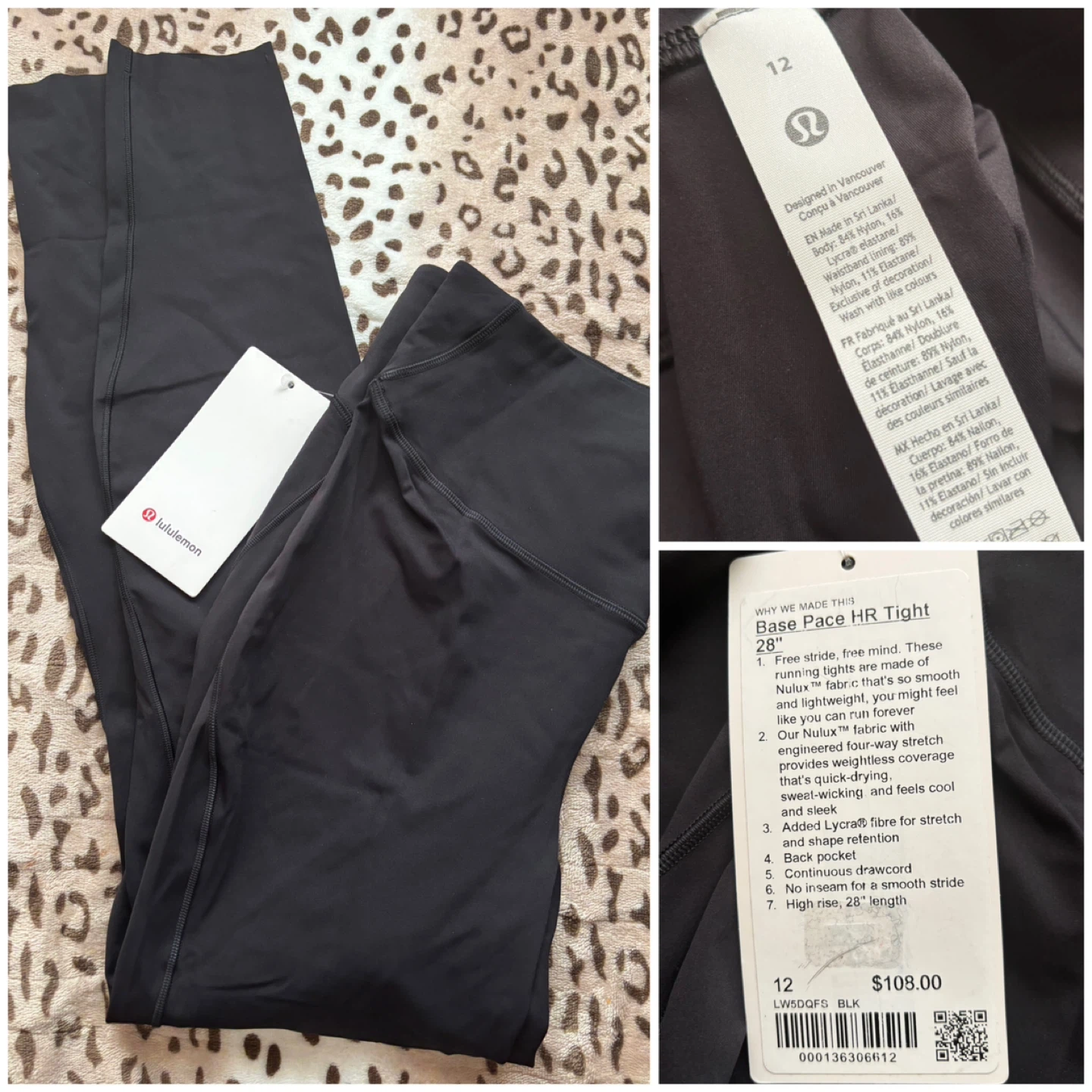 (Lululemon) Base Pace HR Tight 28" - *Black/Size 12*