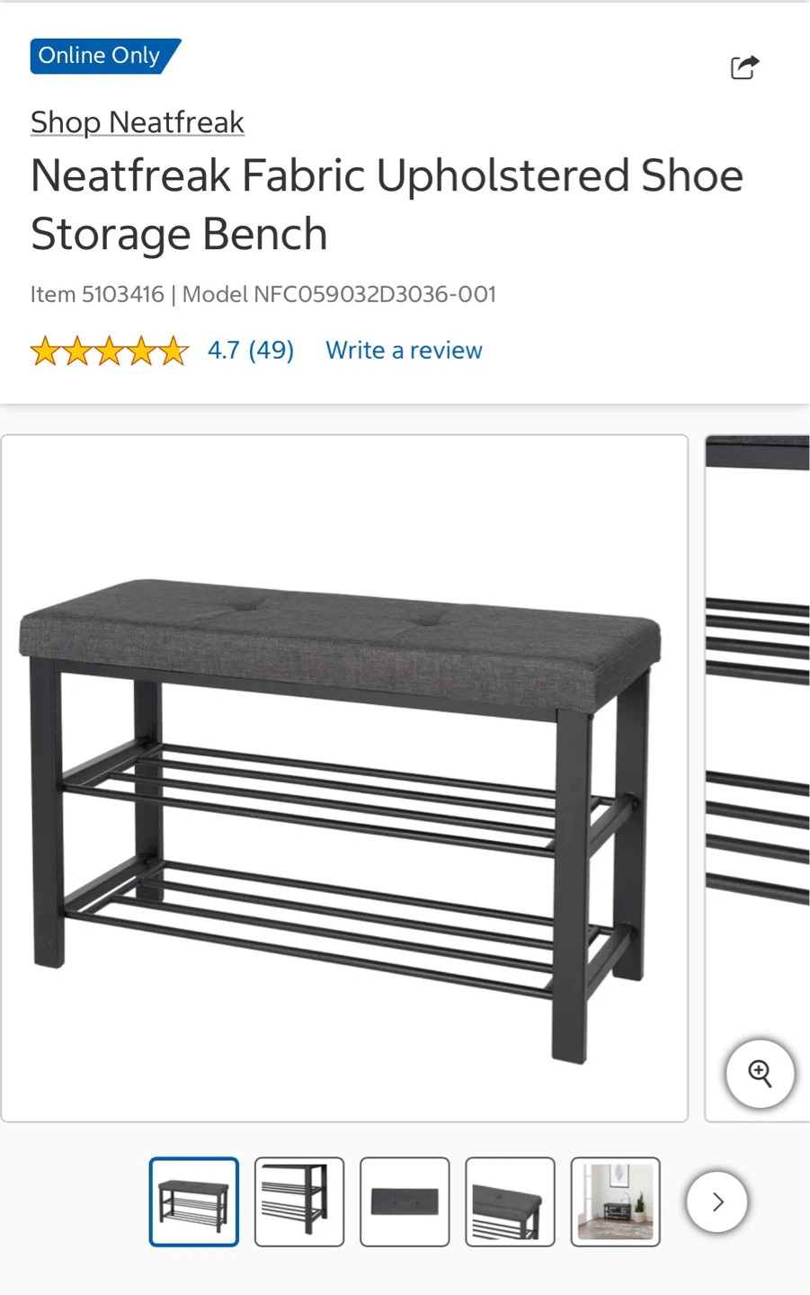 Neatfreak Fabric Upholstered Shoe Storage Bench - photo 2