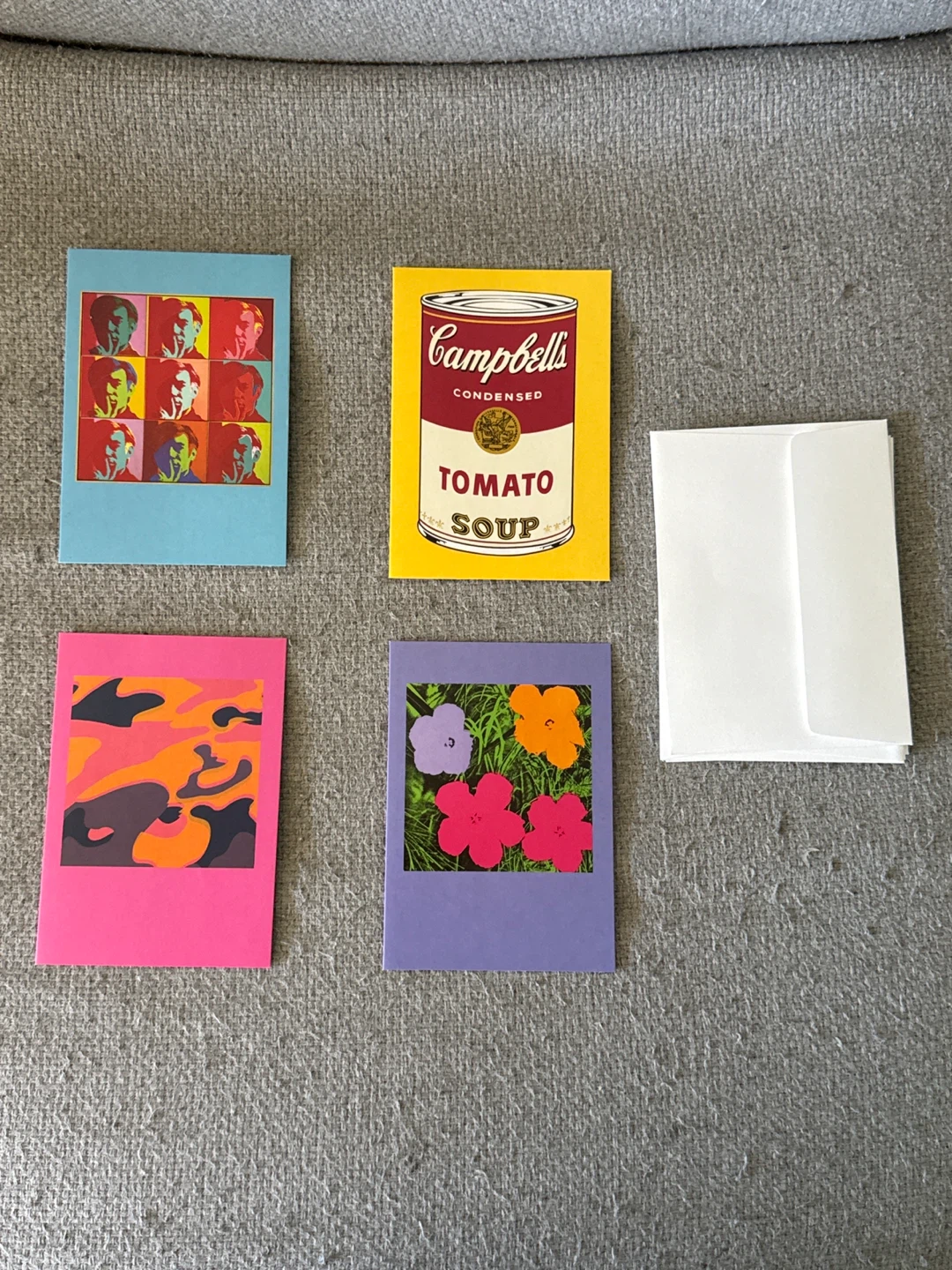 Set of four Andy Warhol MoMA notecards with envelopes