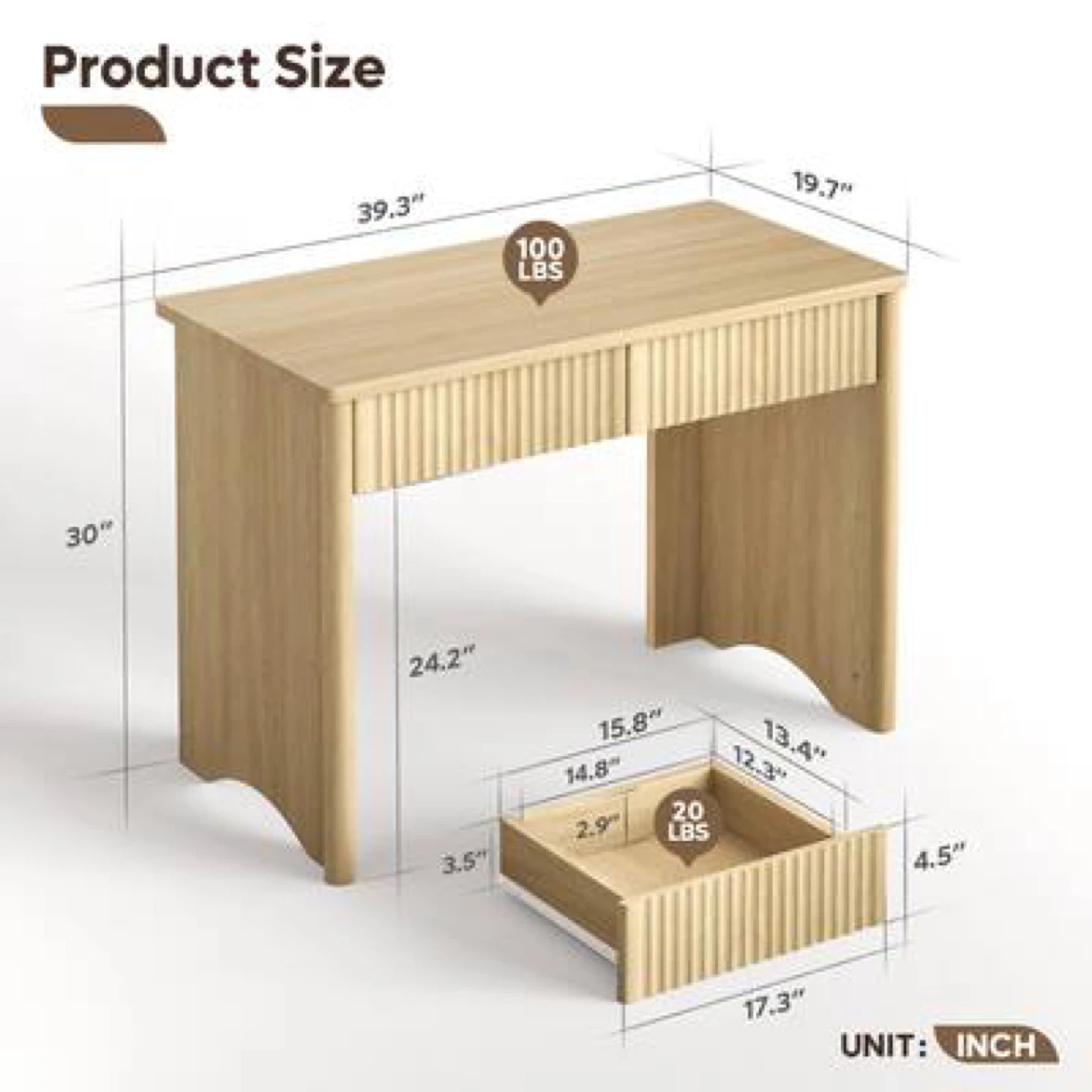 Bestier Compact Office Desk with 2 Drawers - photo 2
