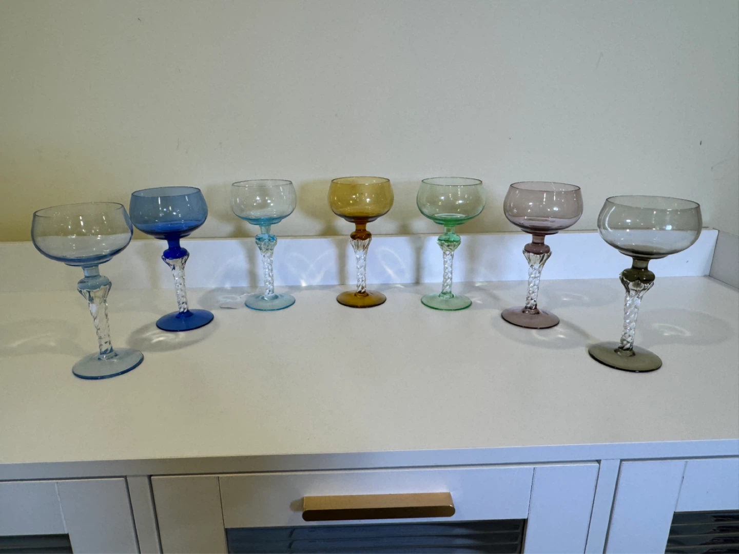 Set of 7 Empoli Crystal Cordial Apertif/Shot Glasses