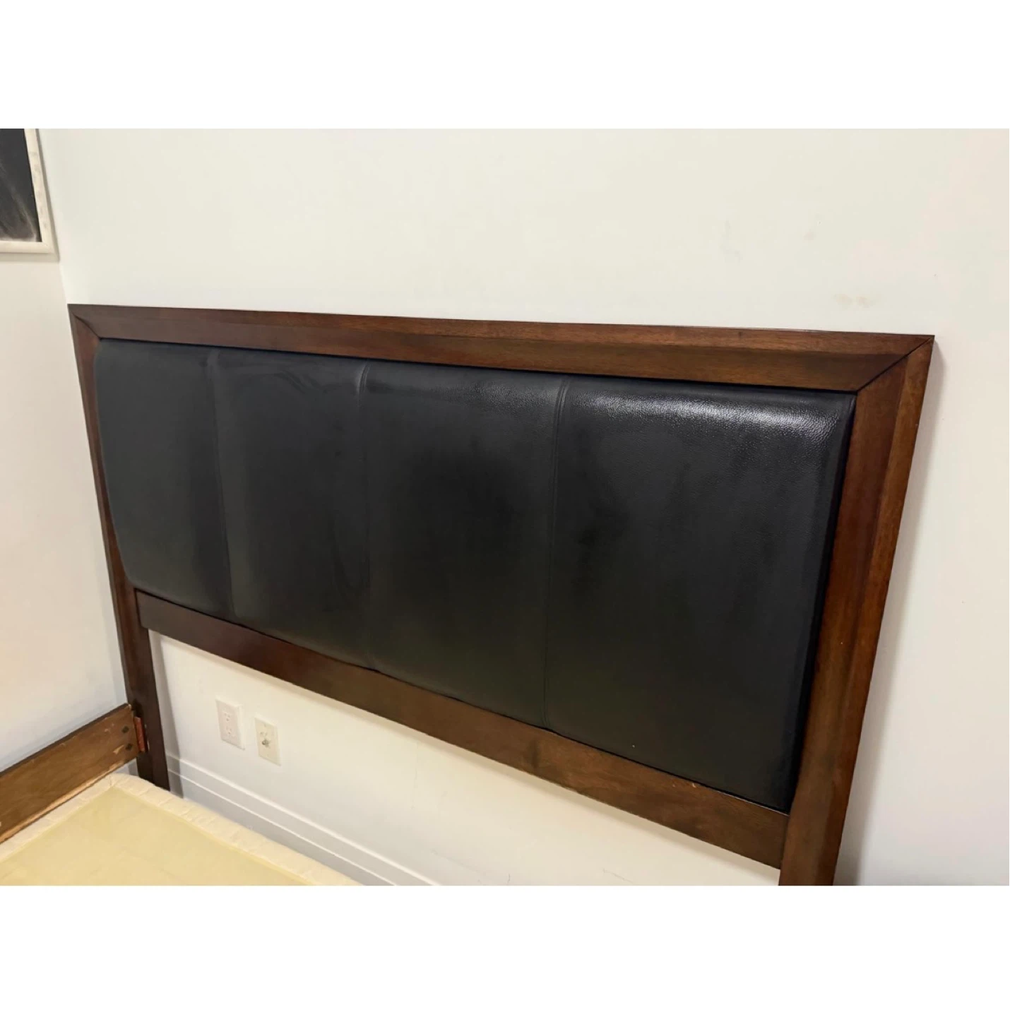 Wooden & letter  Queen bed with black leather mattress box
