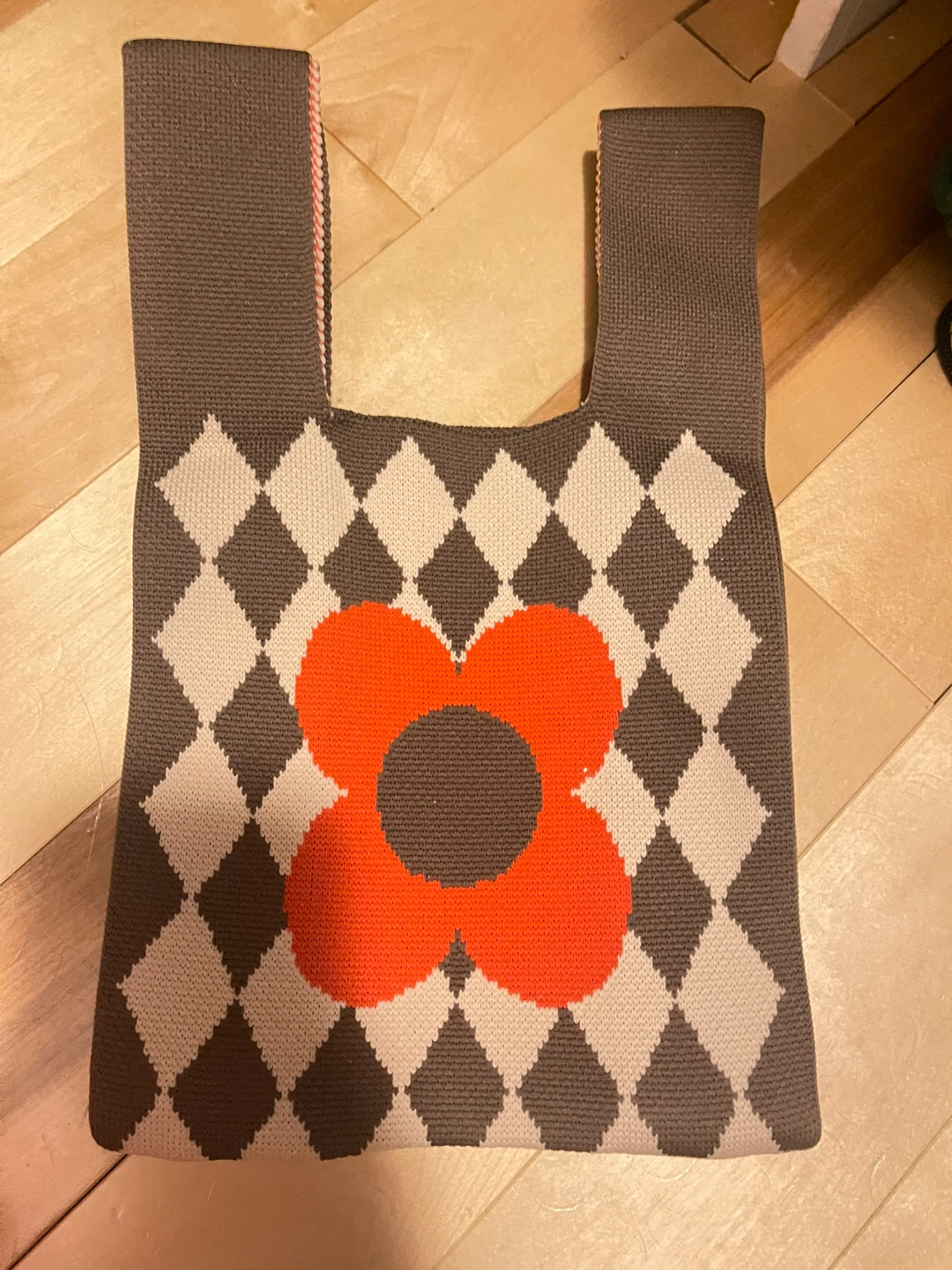 Knitted Tote Bag with Flower Design