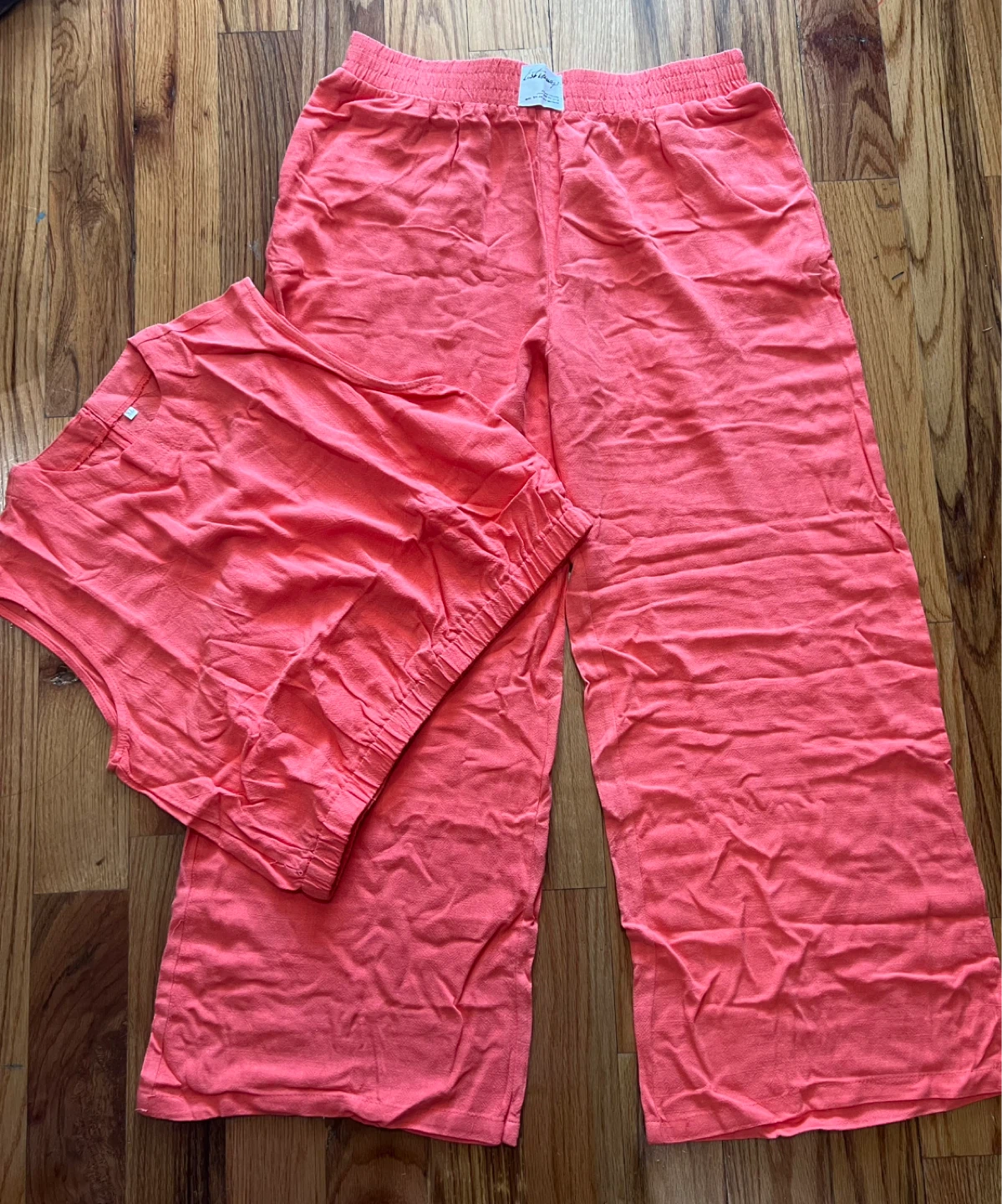Coral Linen Blend Set - Top & Wide Leg Pants
