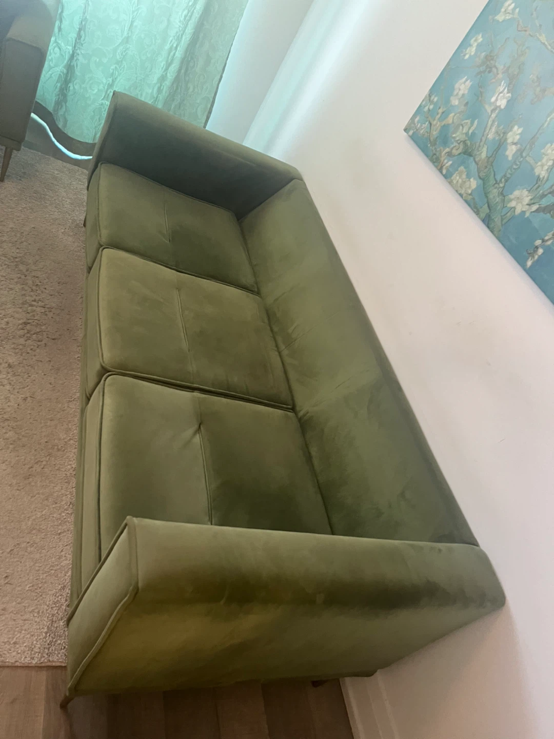 Green Velvet 3-Seater Sofa