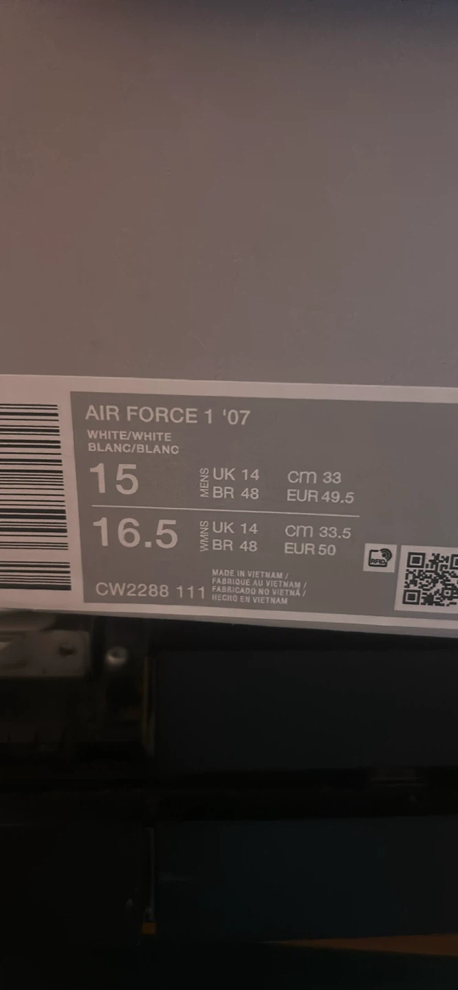 Nike Air Force 1 '07 White Sneakers Size 15 - photo 3