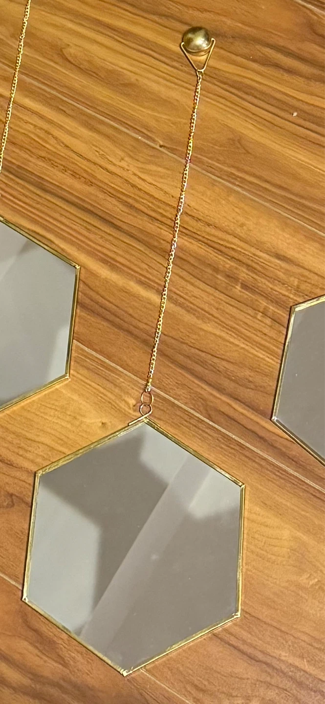 Set of 3 Hexagon Wall Mirrors with Gold Trim and Hanging Chain - photo 2