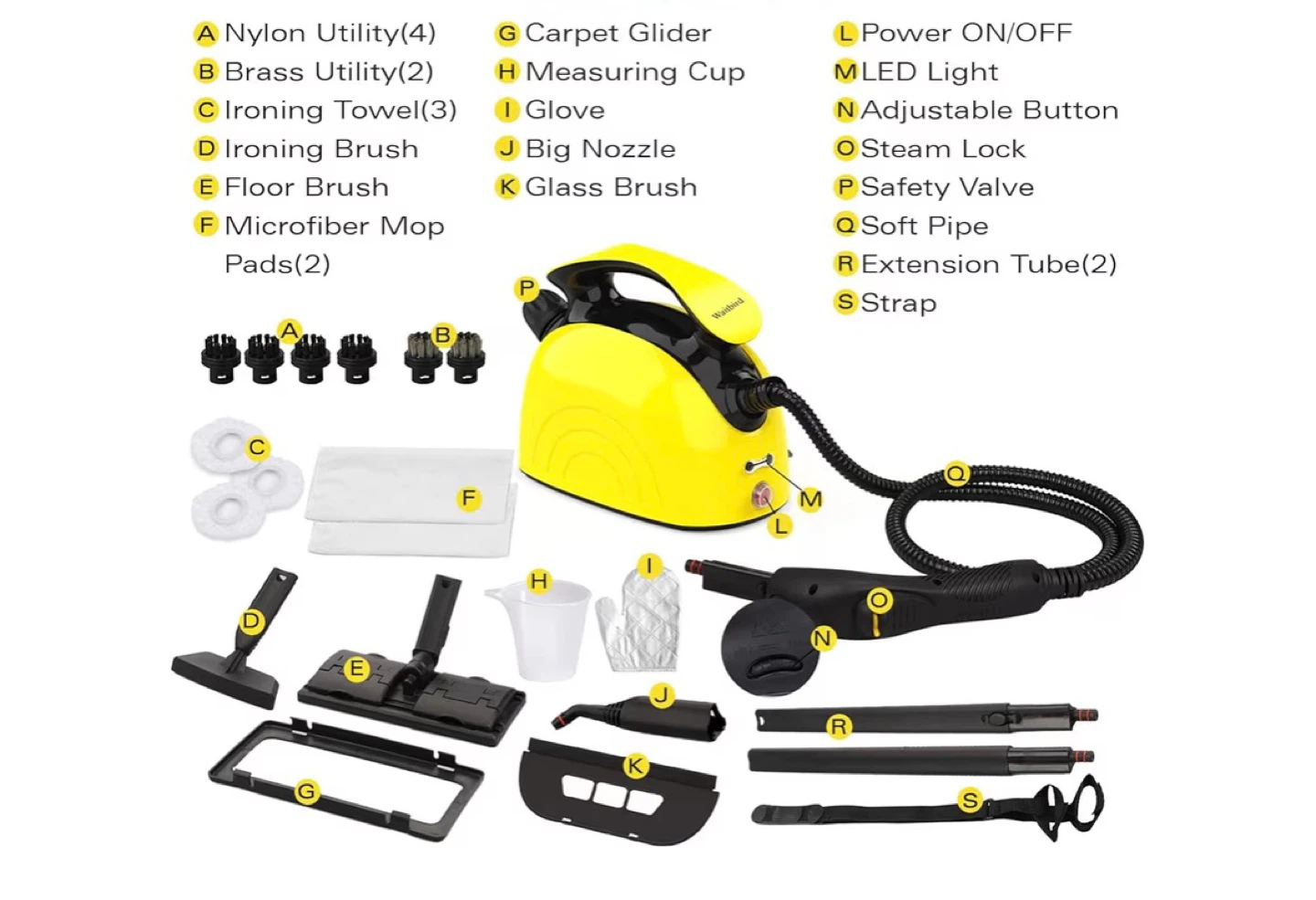 Waitbird Steam Cleaner with 21 Accessories - Yellow - photo 2