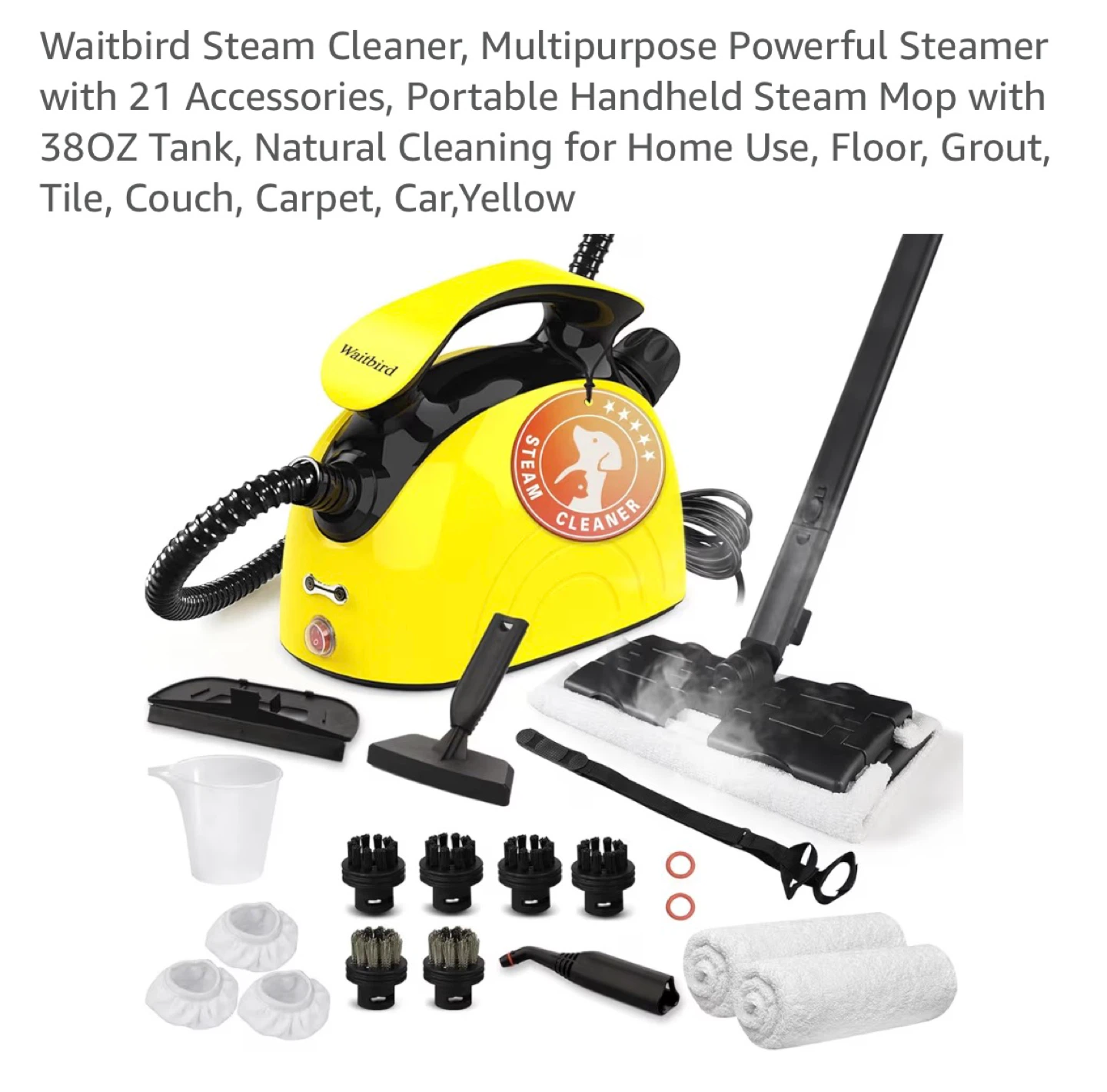 Waitbird Steam Cleaner with 21 Accessories - Yellow