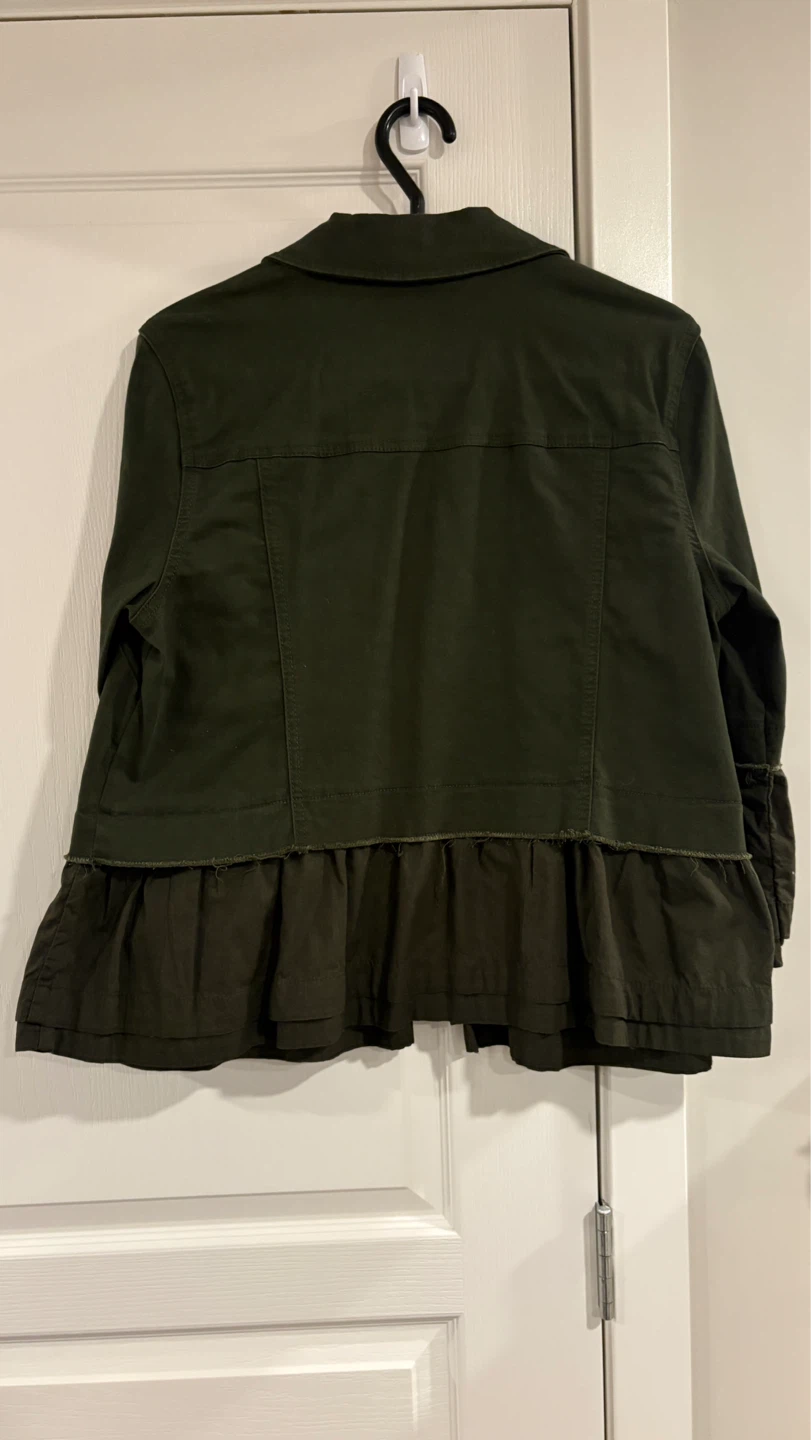 Olive Green Jacket with Ruffle Detail - Size L - photo 2