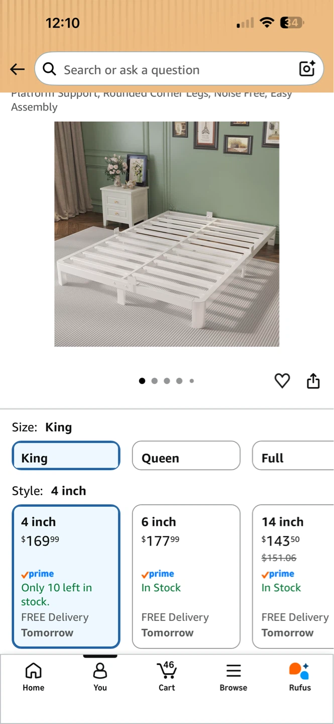 White Metal Bed Frame - King Size - photo 2