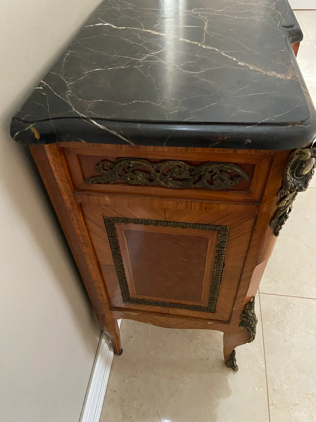 Antique Wood Cabinet with Marble Top