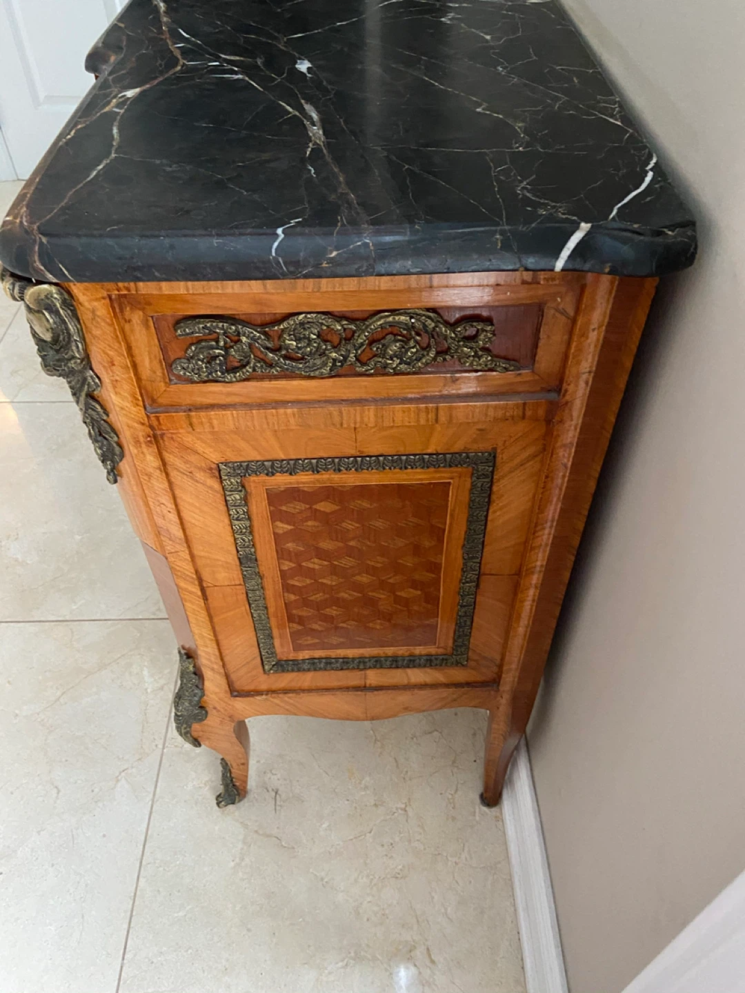 Antique Wood Cabinet with Marble Top - photo 3