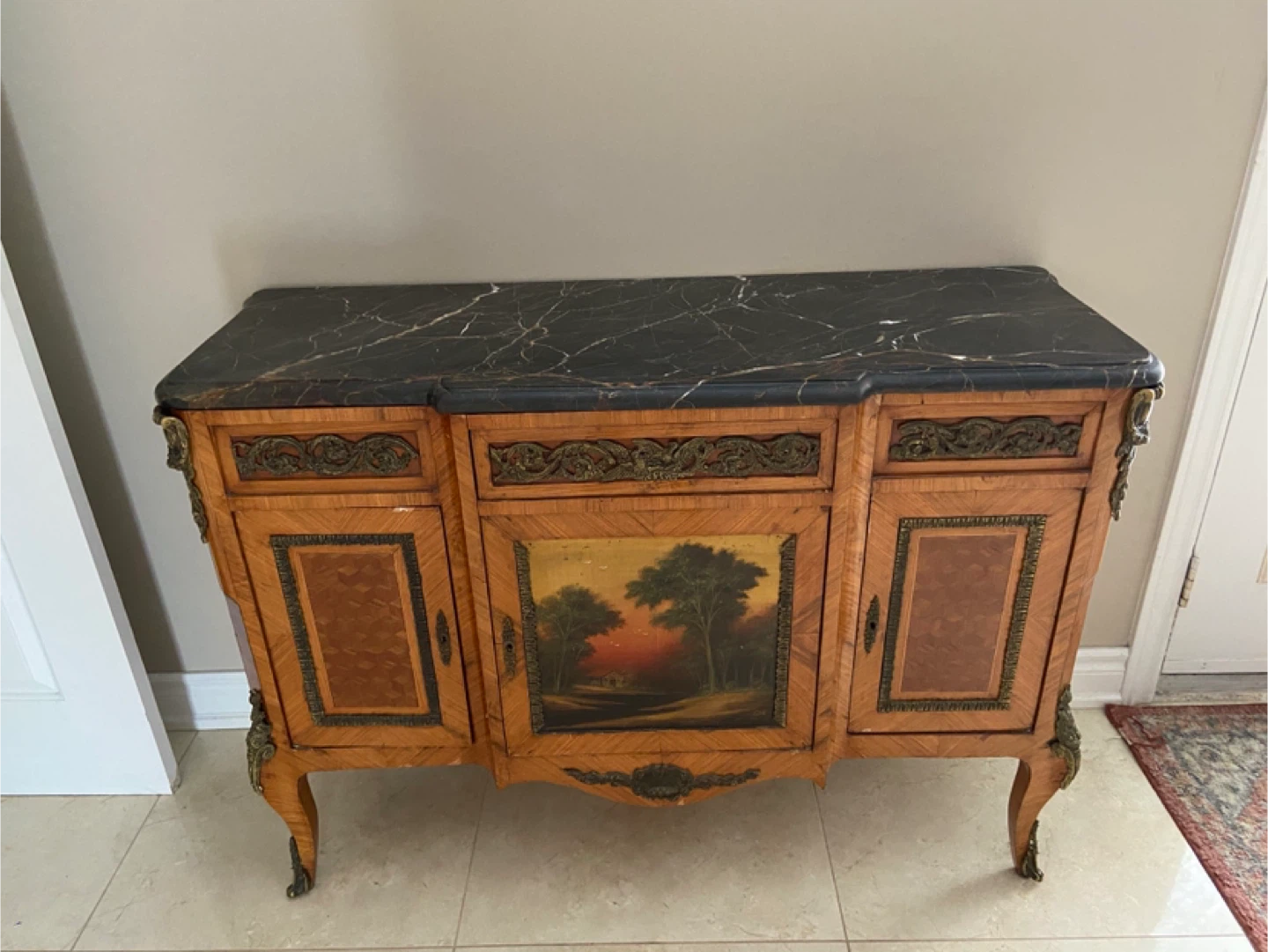 Antique Wood Cabinet with Marble Top - photo 2