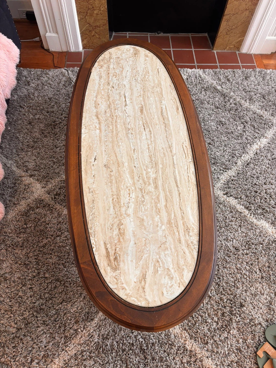 Oval Coffee Table with Travertine Top