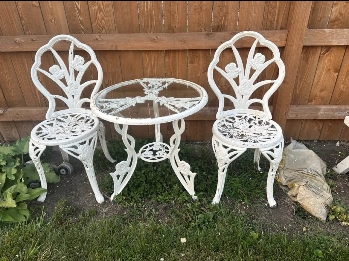 White Cast Iron Bistro Set with Glass Tabletop - photo 2