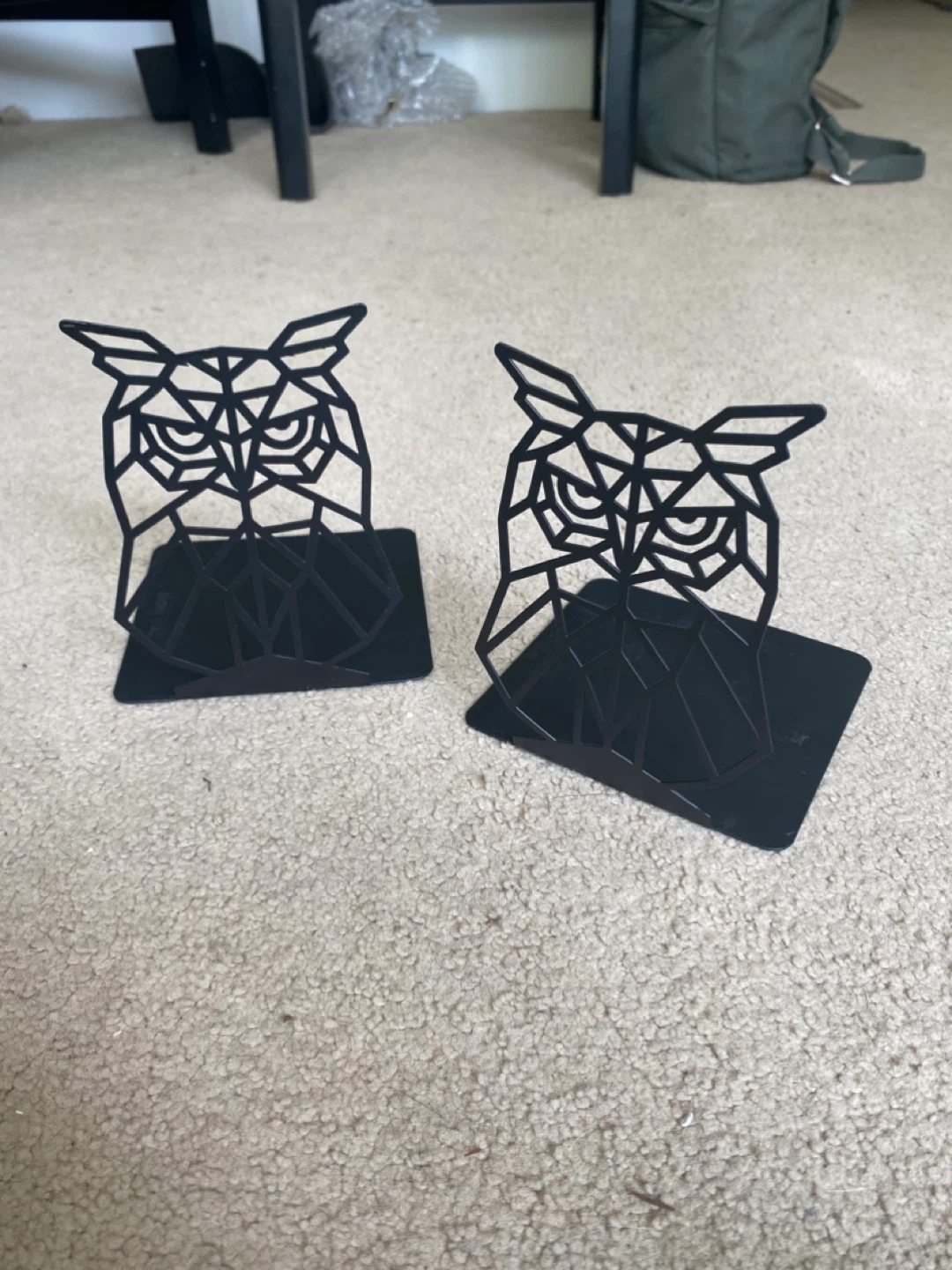 Set of 2 Black Geometric Owl Bookends