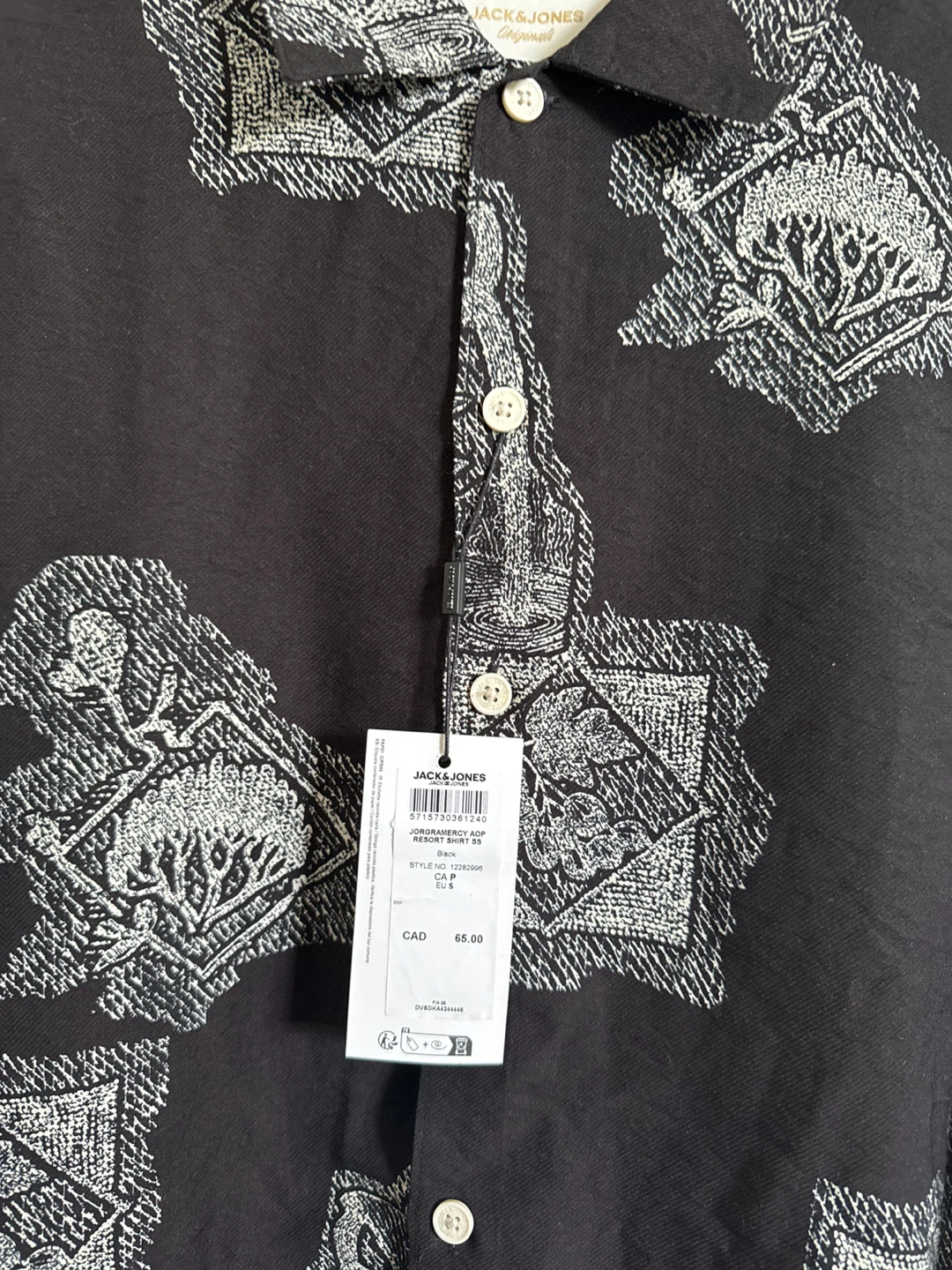JACK&JONES Short Sleeve Button-Up Shirt - Black - Size L - photo 2