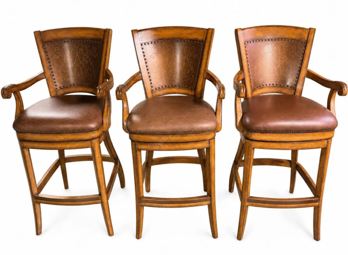 Luxurious Artista Tuscan Style Leather Swivel Bar Stools (Three)
