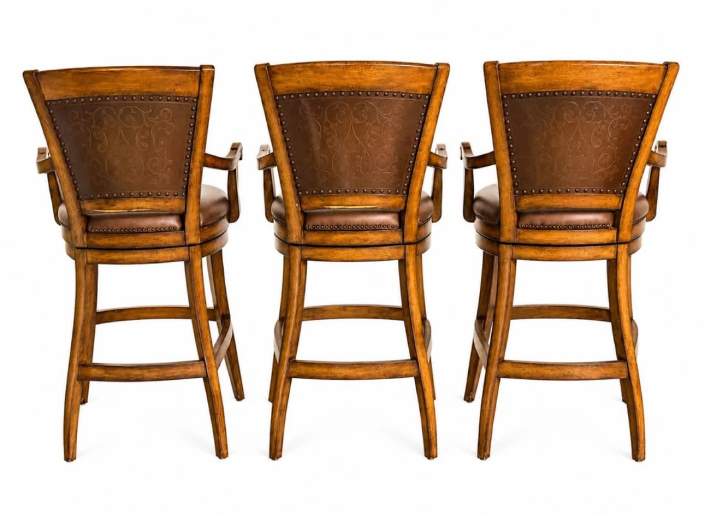 Luxurious Artista Tuscan Style Leather Swivel Bar Stools (Three) - photo 2