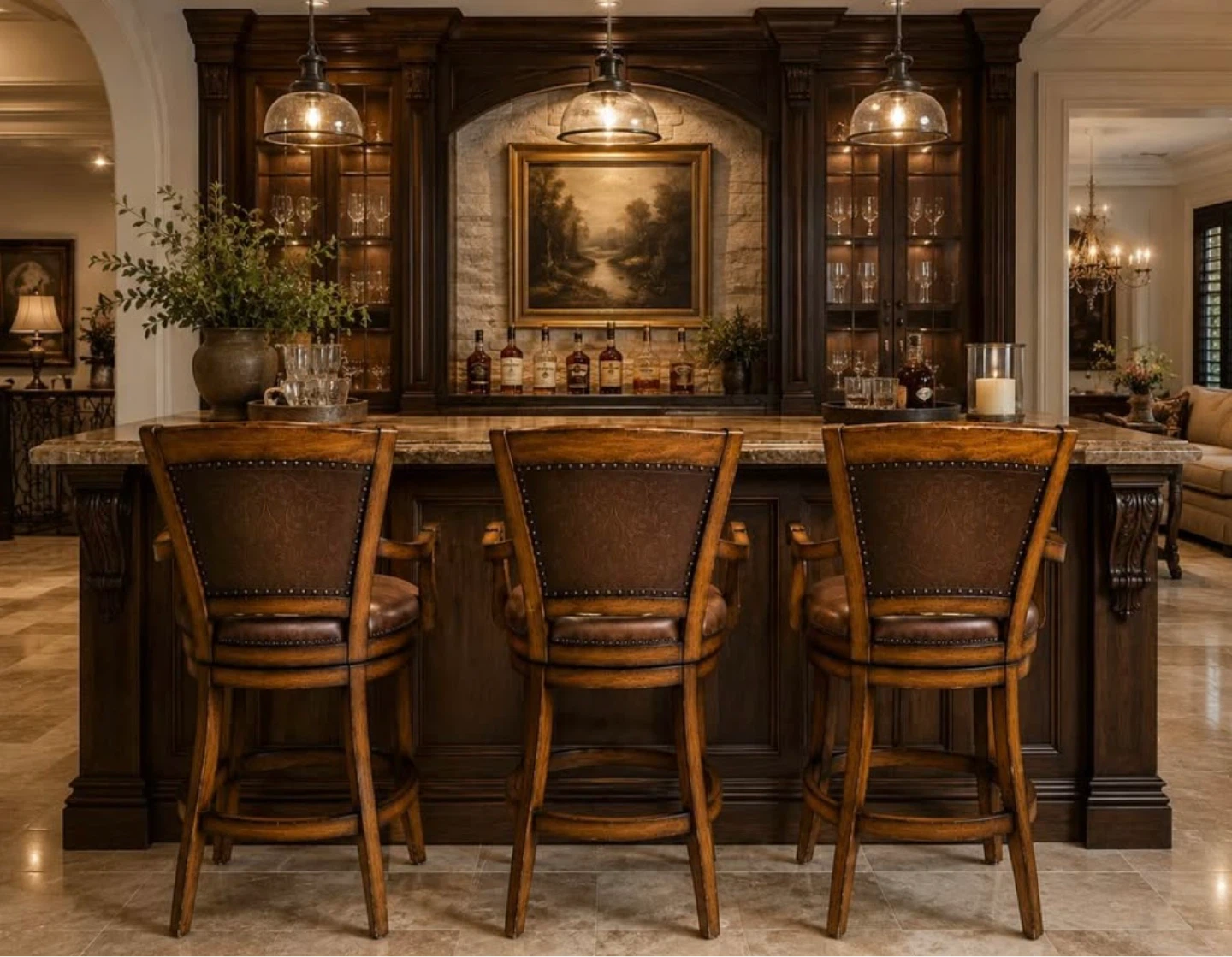 Luxurious Artista Tuscan Style Leather Swivel Bar Stools (Three) - photo 5