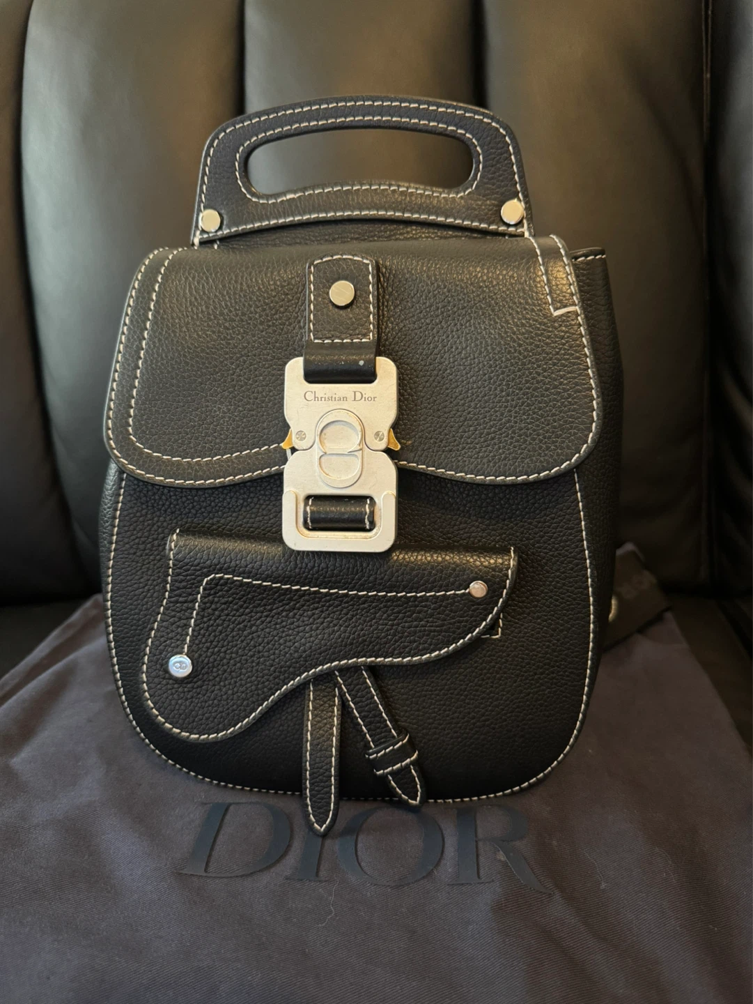 Christian Dior Black Leather Saddle Bag