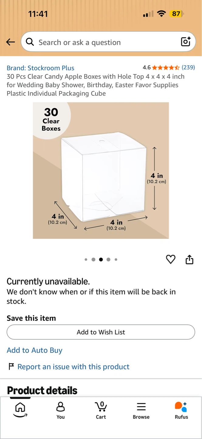 Stockroom Plus 30 Clear Candy Apple Boxes (4x4x4 Inch) - photo 4