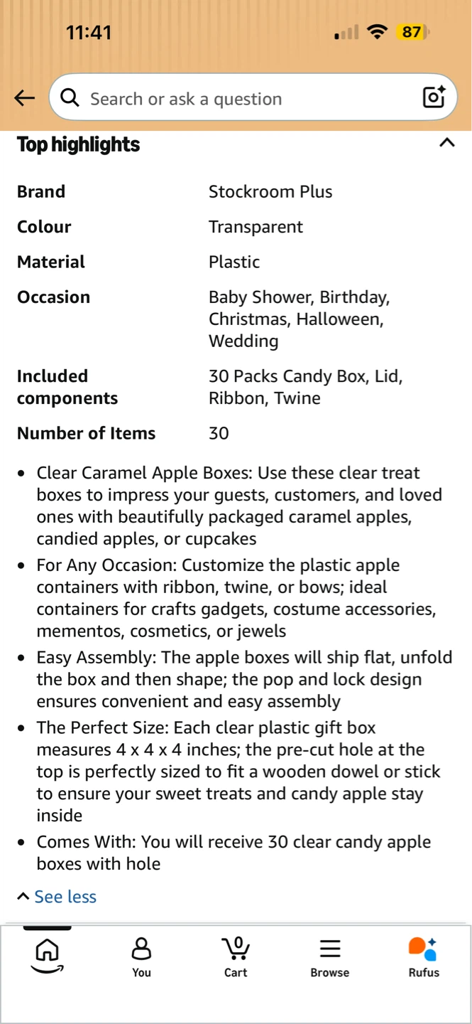 Stockroom Plus 30 Clear Candy Apple Boxes (4x4x4 Inch) - photo 5