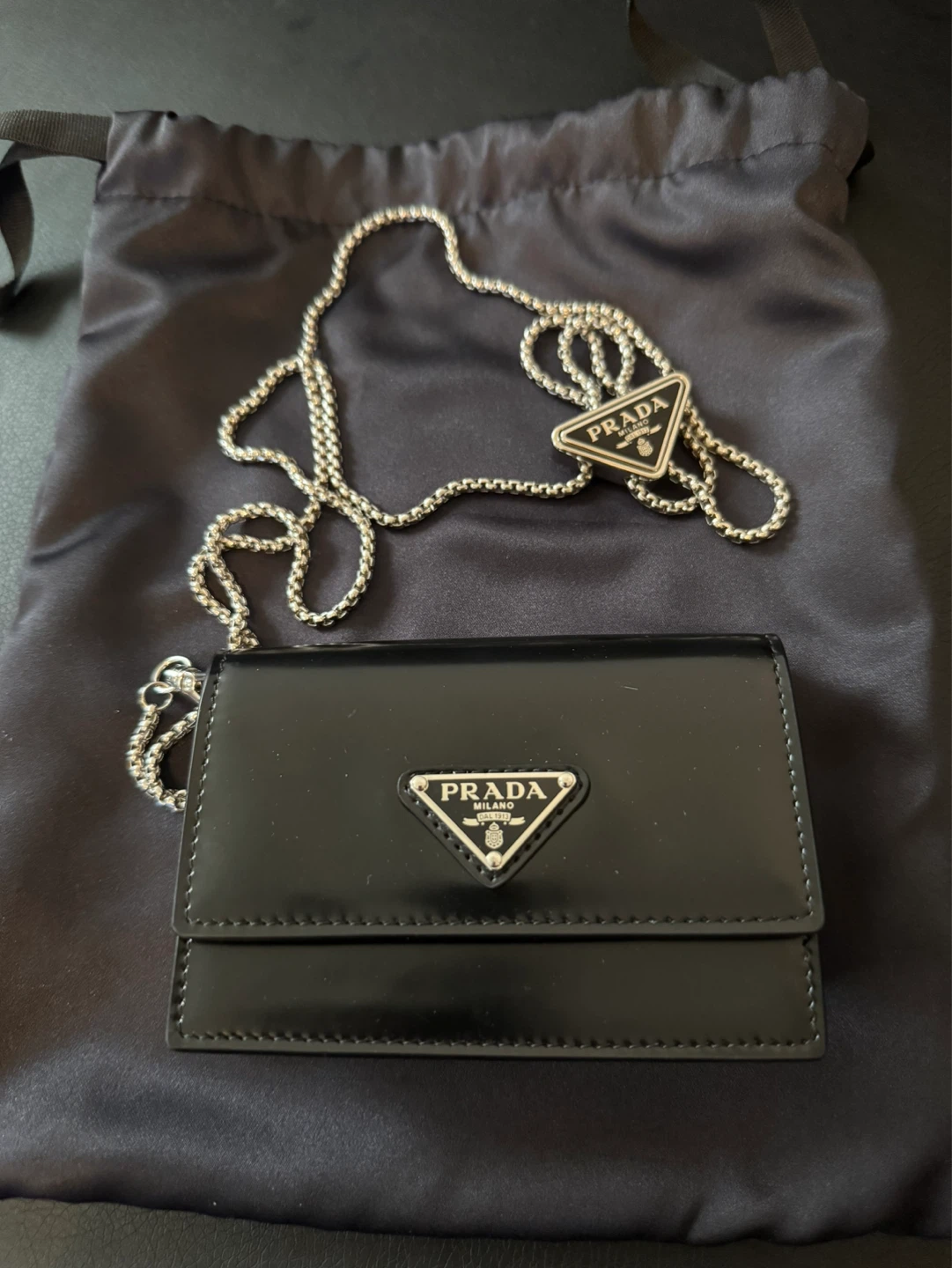 Prada Black Leather Chain Wallet
