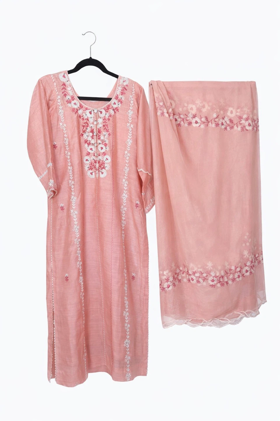 Pink Embroidered Shirt with salwar and Dupatta Set