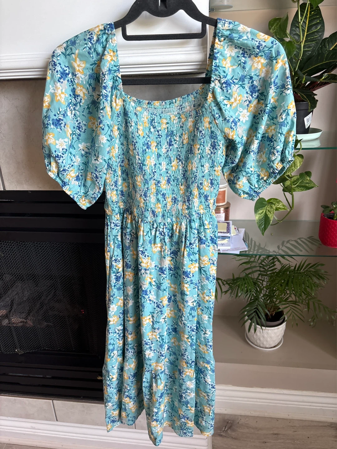 Blue Floral Puff Sleeve Smocked Maxi Dress - photo 3