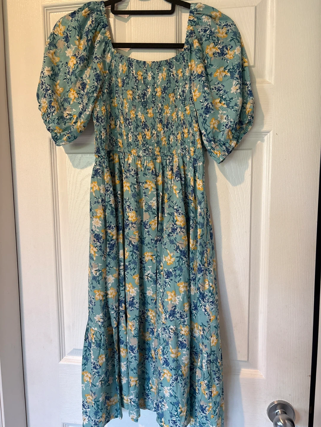 Blue Floral Puff Sleeve Smocked Maxi Dress - photo 5