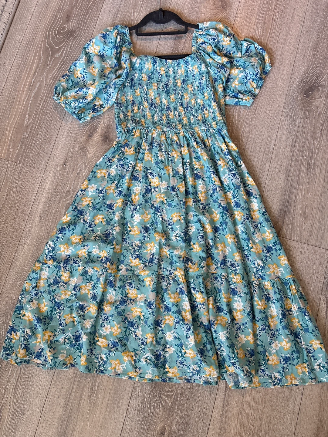 Blue Floral Puff Sleeve Smocked Maxi Dress - photo 4