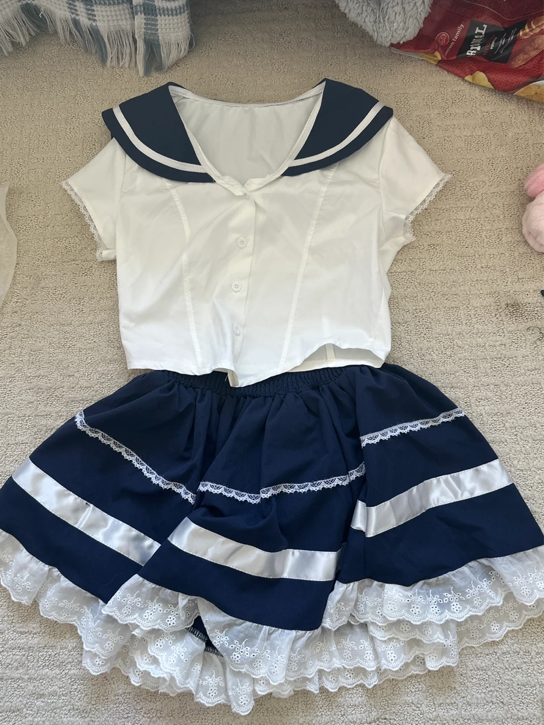 White Sailor Top and Navy Skirt Set