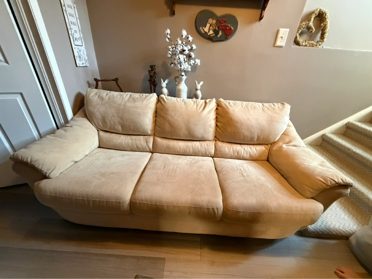 Tan Suede Loveseat and Couch