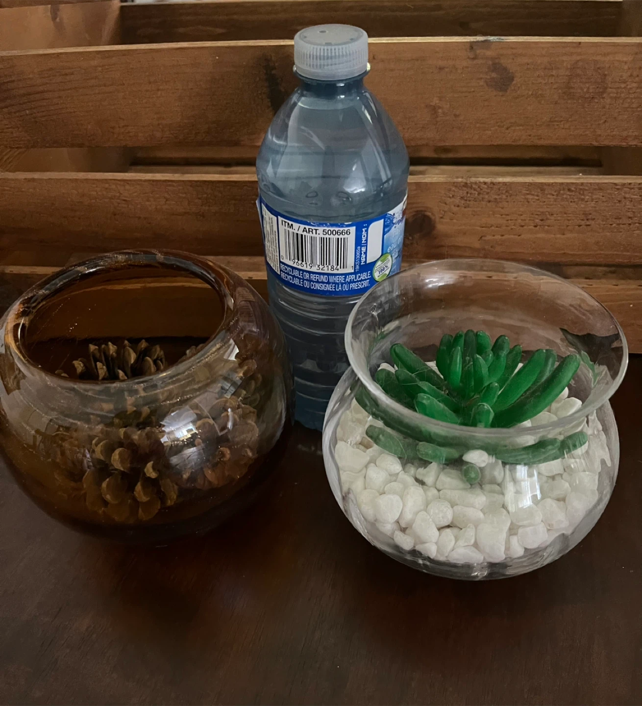 Decorative Glass Planters with Faux Succulent and Pinecones - photo 5