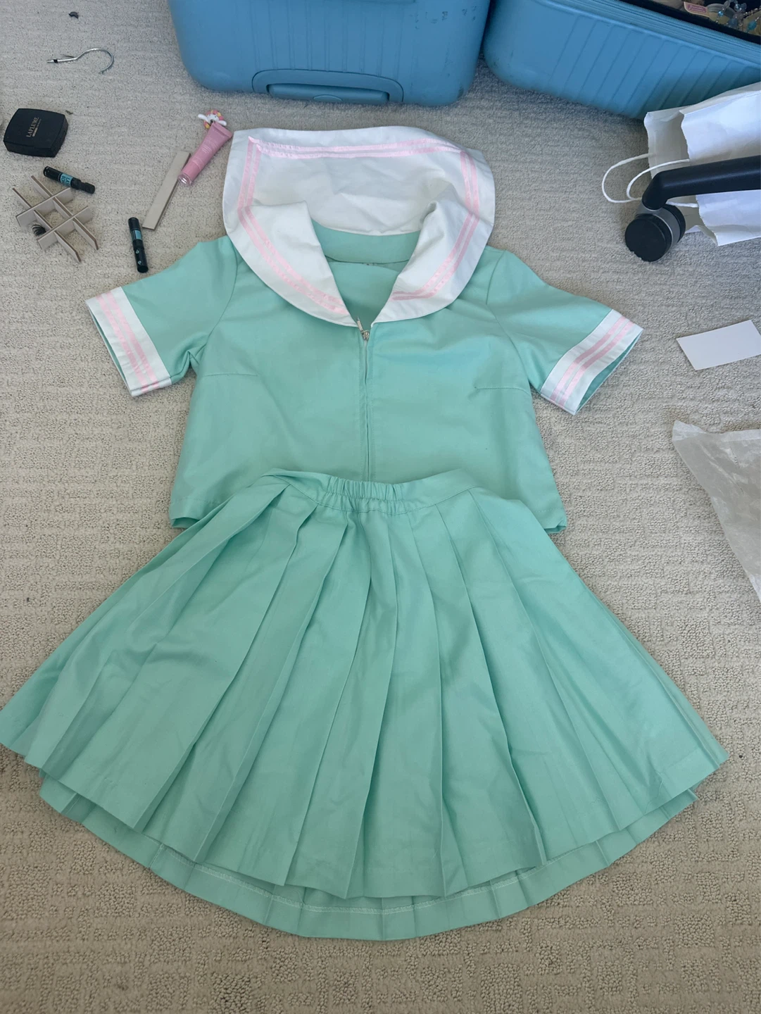 Sailor Collar Top and Pleated Skirt Set