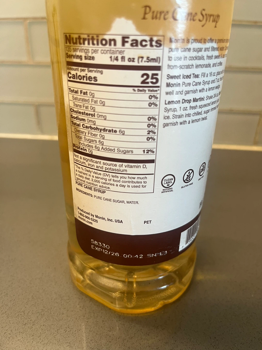 Monin Pure Cane Syrup - 1 Liter - photo 2