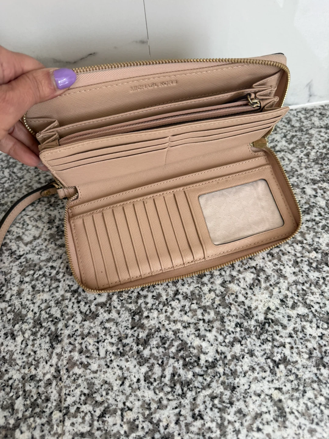 Michael Kors Pink Saffiano Leather Zip Around Wallet