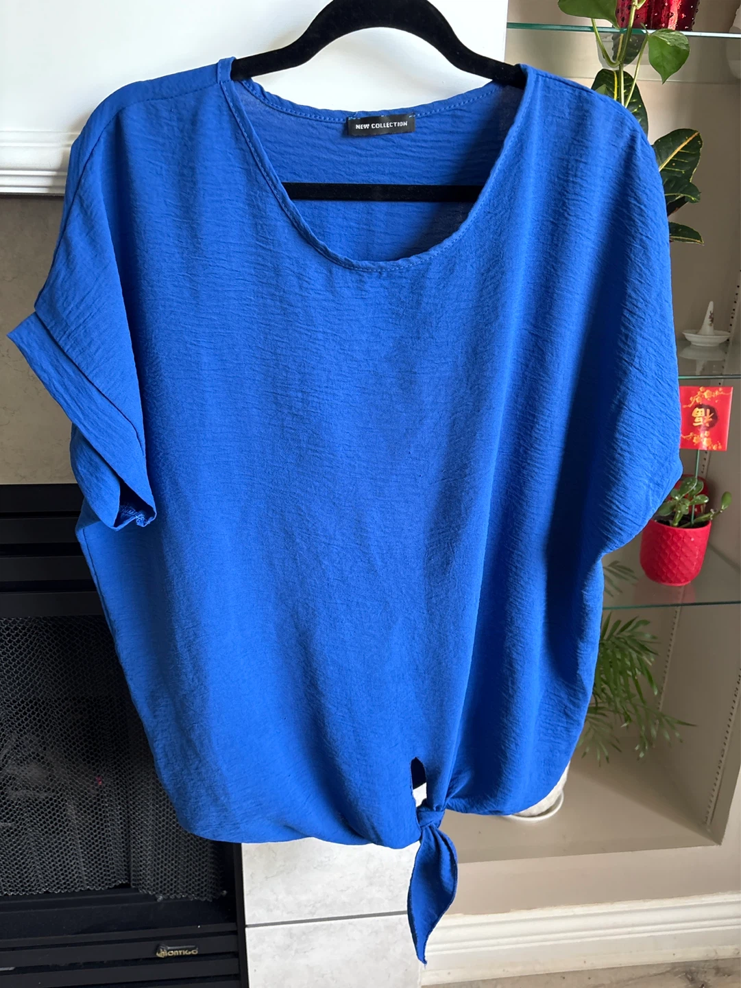 Blue Tie-Front Blouse