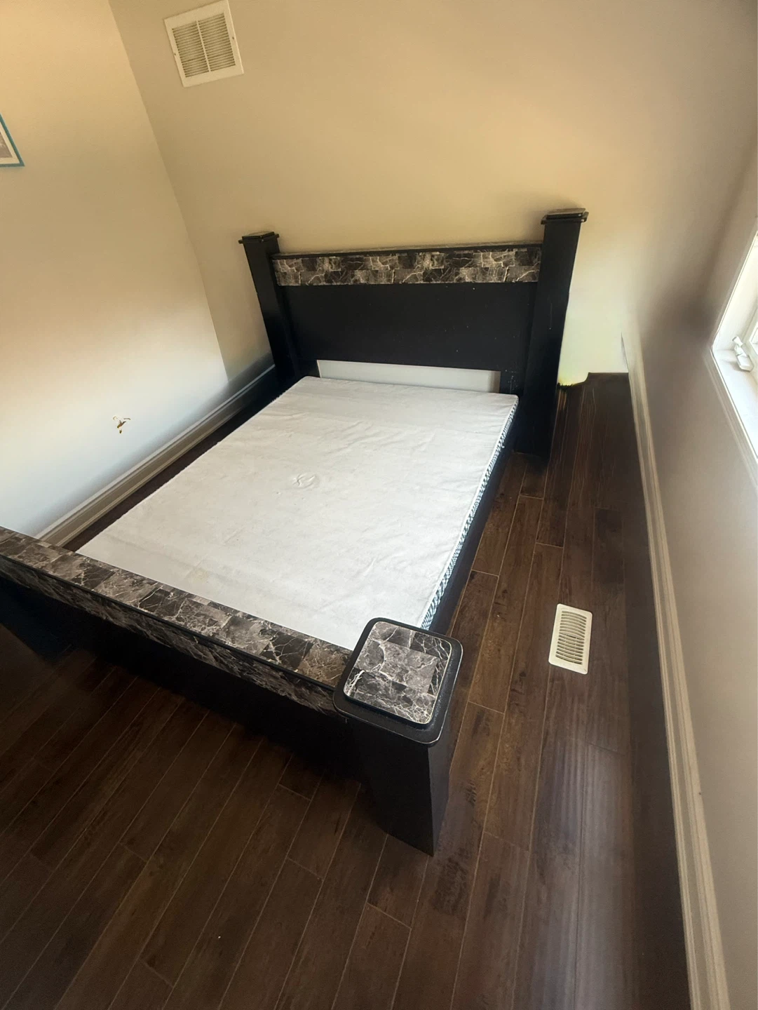 Black Marble Effect Bed Frame with Dresser and Nightstands
